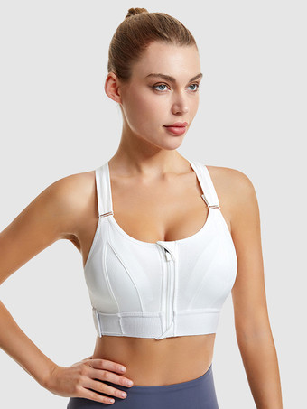 ホワイト ビスチェ ホワイト ツートン シェイピング フロントジップ スポーツブラ レディース ハイサポート ワイヤレス レーサーバック ヨガブラ