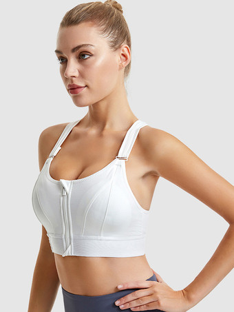 ビスチェ ホワイト ツートン シェイピング フロントジップ スポーツブラ レディース ハイサポート ワイヤレス レーサーバック ヨガブラ