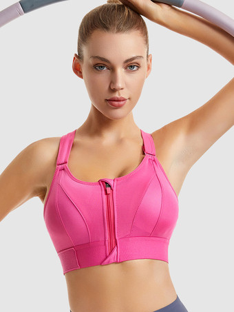 ピンクビスチェ ホワイト ツートン シェイピング フロントジップ スポーツブラ レディース ハイサポート ワイヤレス レーサーバック ヨガブラ