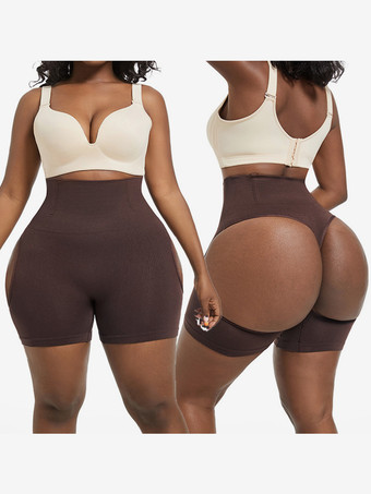 ブラウン 女性用ハイウエストシェイプアップショーツ、ヒップアップ、お腹周りをコントロール、ローバックパンティー、プラスサイズボディスーツ