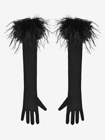 Accesorios de Lolita Gótica Guantes de Plumas Negras