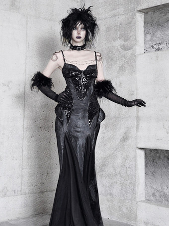 Vestidos góticos de lolita con estampado de serpiente ajustados negros sin mangas elásticos con tirantes finos vestido de sirena