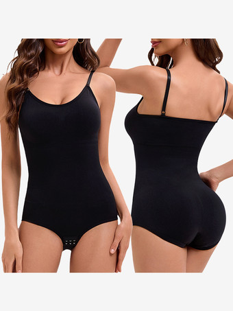 ブラック ランジェリー シェイプウェア ブラック ノースリーブ バックレス ストラップ ネックボタン 調節可能 ブラレット ボディスーツ シームレス シェイパー 取り外し可能パッド フックアイフロント