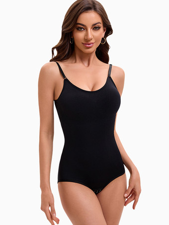 ランジェリー シェイプウェア ブラック ノースリーブ バックレス ストラップ ネックボタン 調節可能 ブラレット ボディスーツ シームレス シェイパー 取り外し可能パッド フックアイフロント