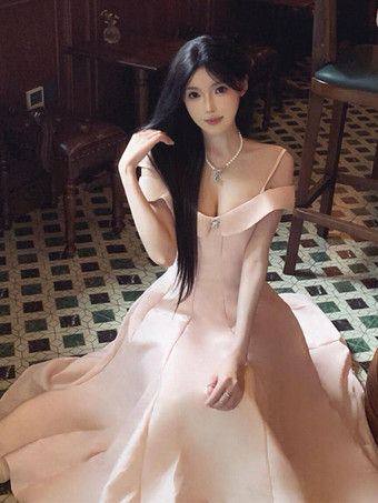 ピンクの妖精ロリータドレス オフショルダー ストラップレス ロリータドレス