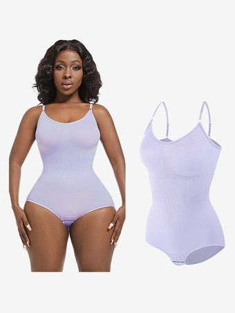 ラベンダーカラーランジェリー シェイプウェア カメオ ピンク ノースリーブ ストラップ ネックボタン 産後 全身シェイパー - シームレス お腹コントロール バストリフト ボディスーツ プラスサイズ ウエストシンチャー