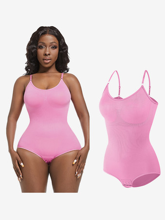 ピンクランジェリー シェイプウェア カメオ ピンク ノースリーブ ストラップ ネックボタン 産後 全身シェイパー - シームレス お腹コントロール バストリフト ボディスーツ プラスサイズ ウエストシンチャー