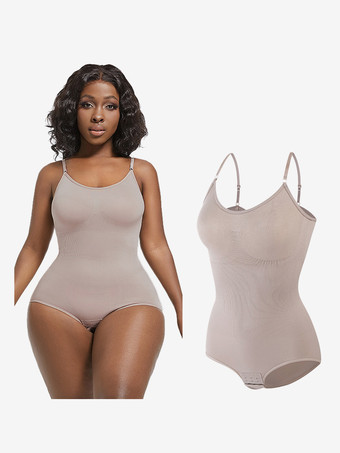 肌色ランジェリー シェイプウェア カメオ ピンク ノースリーブ ストラップ ネックボタン 産後 全身シェイパー - シームレス お腹コントロール バストリフト ボディスーツ プラスサイズ ウエストシンチャー