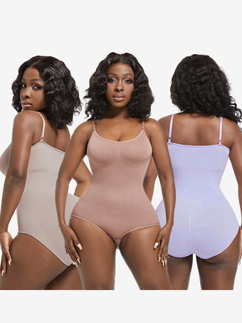 ランジェリー シェイプウェア カメオ ピンク ノースリーブ ストラップ ネックボタン 産後 全身シェイパー - シームレス お腹コントロール バストリフト ボディスーツ プラスサイズ ウエストシンチャー