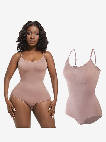 カメオピンクランジェリー シェイプウェア カメオ ピンク ノースリーブ ストラップ ネックボタン 産後 全身シェイパー - シームレス お腹コントロール バストリフト ボディスーツ プラスサイズ ウエストシンチャー