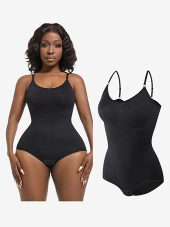 ブラック ランジェリー シェイプウェア カメオ ピンク ノースリーブ ストラップ ネックボタン 産後 全身シェイパー - シームレス お腹コントロール バストリフト ボディスーツ プラスサイズ ウエストシンチャー