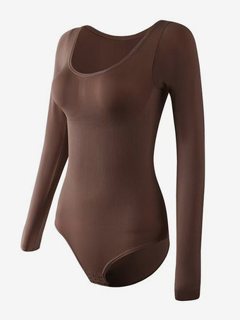 ブラウン ランジェリー シェイプウェア コーヒーブラウン 長袖 シームレス 長袖 ボディスーツ スリミングシェイパー プラスサイズ お腹コントロール スカルプティングアンダーウェア