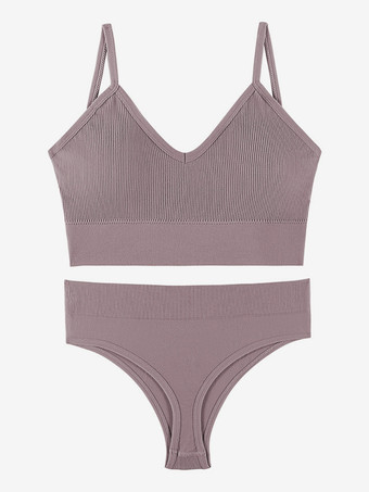 ラベンダーカラー花嫁下着 ランジェリー 2ピース ブラレットセット プラスサイズ 薄型 ワイヤレス スポーツブラ プッシュアップ効果 フレンチトライアングルブラ パンティセット