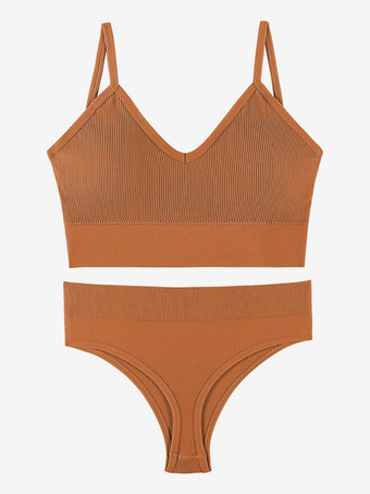 オレンジ 花嫁下着 ランジェリー 2ピース ブラレットセット プラスサイズ 薄型 ワイヤレス スポーツブラ プッシュアップ効果 フレンチトライアングルブラ パンティセット