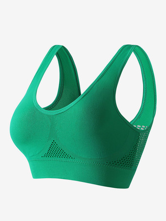 ティールグリーンオープンバックヨガブラ 薄手 パッドなし ワイヤレス リフティングフィット プラスサイズ セクシー メッシュ ワークアウト クロップトップ