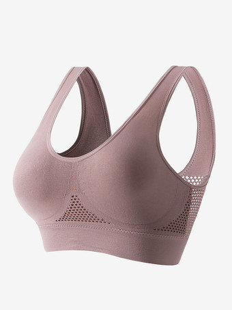 カメオピンクオープンバックヨガブラ 薄手 パッドなし ワイヤレス リフティングフィット プラスサイズ セクシー メッシュ ワークアウト クロップトップ