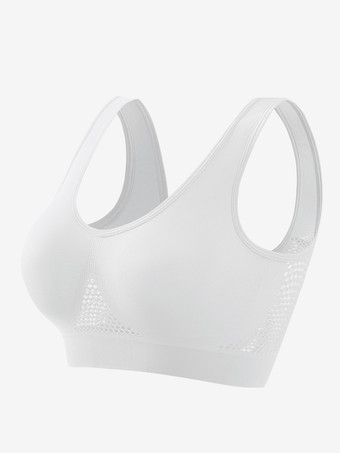 ホワイト オープンバックヨガブラ 薄手 パッドなし ワイヤレス リフティングフィット プラスサイズ セクシー メッシュ ワークアウト クロップトップ
