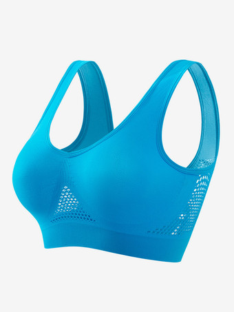 レイクブルー オープンバックヨガブラ 薄手 パッドなし ワイヤレス リフティングフィット プラスサイズ セクシー メッシュ ワークアウト クロップトップ