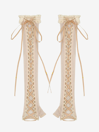 クラシックロリータアクセサリー ホワイトレースアップアームカバー