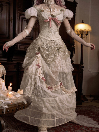 バッスルロリータSKプリーツレースホワイトスカートロングヘムヴィンテージリバイバルハーフスカート