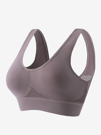 ライトブラウンオープンバックヨガブラ 薄手 パッドなし ワイヤレス リフティングフィット プラスサイズ セクシー メッシュ ワークアウト クロップトップ