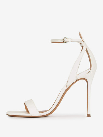 ホワイト ホワイトハイヒールサンダル オープントゥ スティレットヒール プロムシューズ