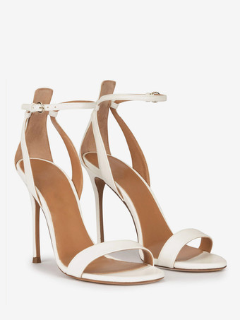 ホワイトハイヒールサンダル オープントゥ スティレットヒール プロムシューズ