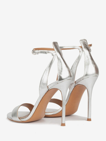 ホワイトハイヒールサンダル オープントゥ スティレットヒール プロムシューズ