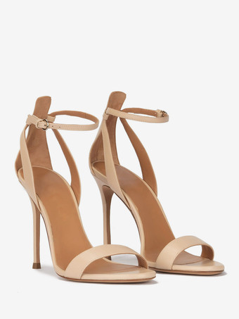 ホワイトハイヒールサンダル オープントゥ スティレットヒール プロムシューズ