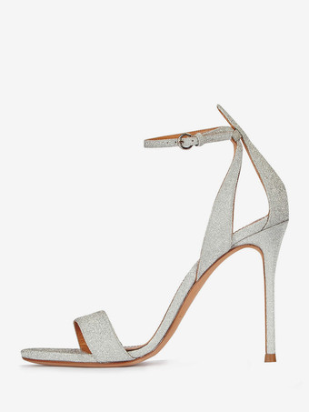 ホワイトハイヒールサンダル オープントゥ スティレットヒール プロムシューズ