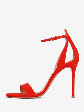 レッド ホワイトハイヒールサンダル オープントゥ スティレットヒール プロムシューズ