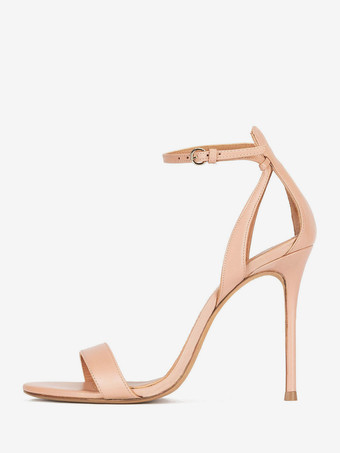 アプリコットホワイトハイヒールサンダル オープントゥ スティレットヒール プロムシューズ