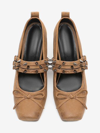 スエードハイヒール、リベットスクエアトゥハイヒール、メリージェーンシューズ