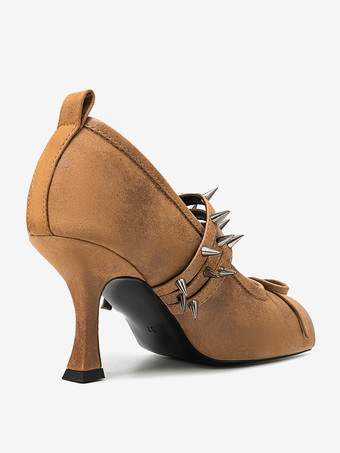 スエードハイヒール、リベットスクエアトゥハイヒール、メリージェーンシューズ