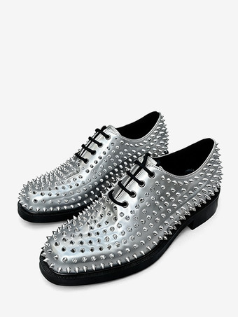 Silbrig Silberne Ballschuhe mit Nieten runde Zehenpartie Schnürung Partyschuhe