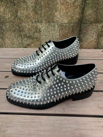 Silberne Ballschuhe mit Nieten runde Zehenpartie Schnürung Partyschuhe