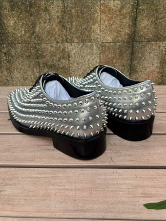 Silberne Ballschuhe mit Nieten runde Zehenpartie Schnürung Partyschuhe