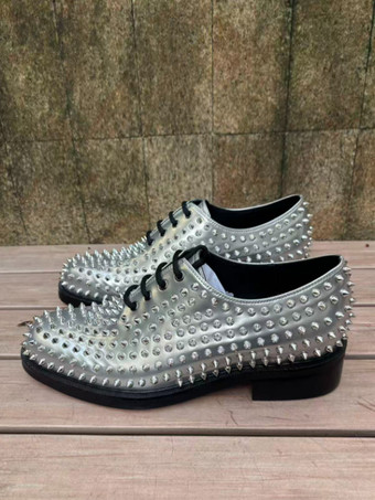 Silberne Ballschuhe mit Nieten runde Zehenpartie Schnürung Partyschuhe