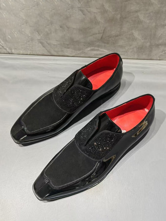 メンズドレスシューズ スクエアトゥ スリッポン プロム ウェディングシューズ