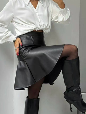 Minifalda de sirena de piel sintética con cintura alta y bajo fruncido para mujer 2026