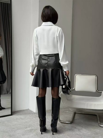 Minifalda de sirena de piel sintética con cintura alta y bajo fruncido para mujer 2026