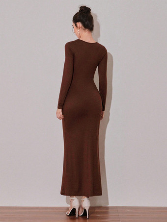 ゴールドメタルアクセント付きサイドカットアウトルーシュマキシパーティードレス（レディース 2026年）