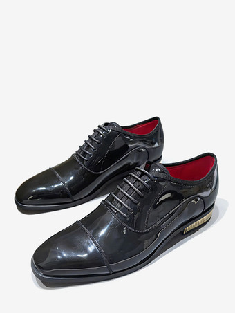 negro Zapatos de vestir para hombre con punta cuadrada y punta de ala para boda y fiesta.