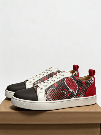 ブラック メンズ スケートスニーカー ラウンドトゥ レースアップ スネーク柄 カジュアルシューズ