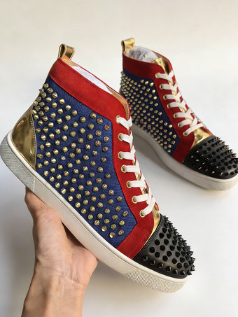 Herren High-Top-Skate-Sneaker mit runder Zehenpartie Nieten und Schnürung