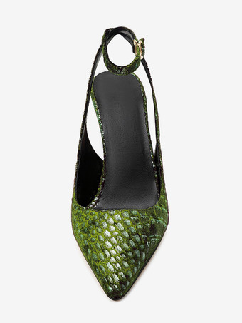 Pueple スエードウェッジ レディース ポインテッドトゥ ストーンパターン スリングバックパンプス