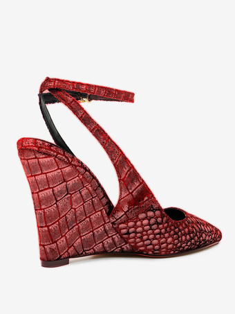 Pueple スエードウェッジ レディース ポインテッドトゥ ストーンパターン スリングバックパンプス