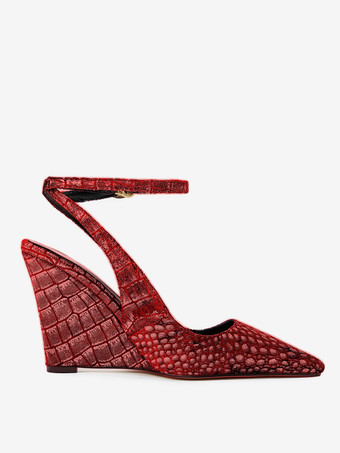 Pueple スエードウェッジ レディース ポインテッドトゥ ストーンパターン スリングバックパンプス