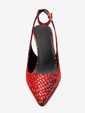 Pueple スエードウェッジ レディース ポインテッドトゥ ストーンパターン スリングバックパンプス