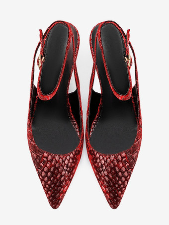 Pueple スエードウェッジ レディース ポインテッドトゥ ストーンパターン スリングバックパンプス